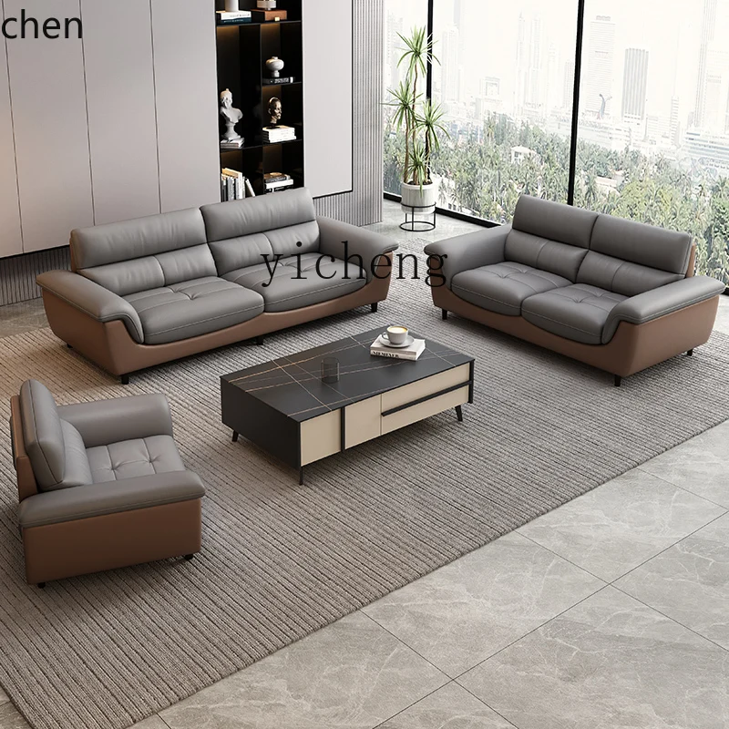 YFY Genuine Leather Three-Seater Office Rest Area Sofa and Coffee Table Set for Business Meetings