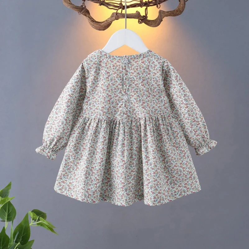Spring and Autumn 2024 Girls\' Fashion and Leisure Multi color Printed Long sleeved Dress Princess/Dress 1-4 Years Old