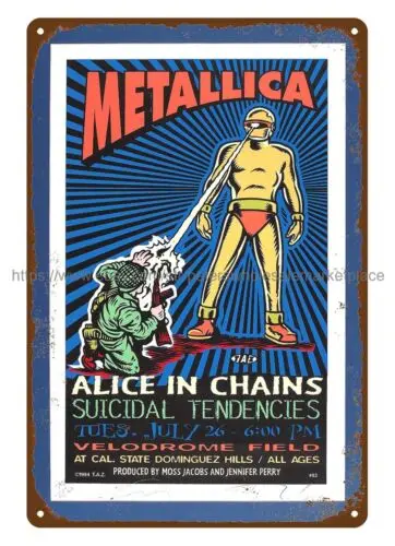 Alice in Chains-señal de hojalata de metal para concierto en casa, bar, club, tienda, 1994