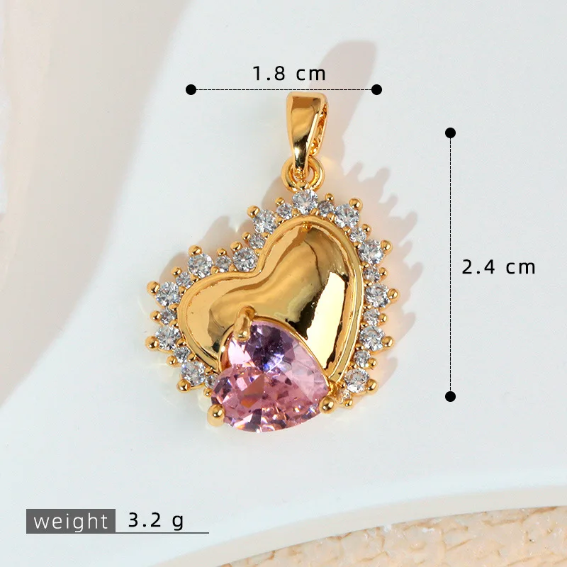 14pcs Gold Plated Copper Heart Pendant Charms Zircon Sweet Love Shaped Jewelry Accessories For Women Necklace Making Gift