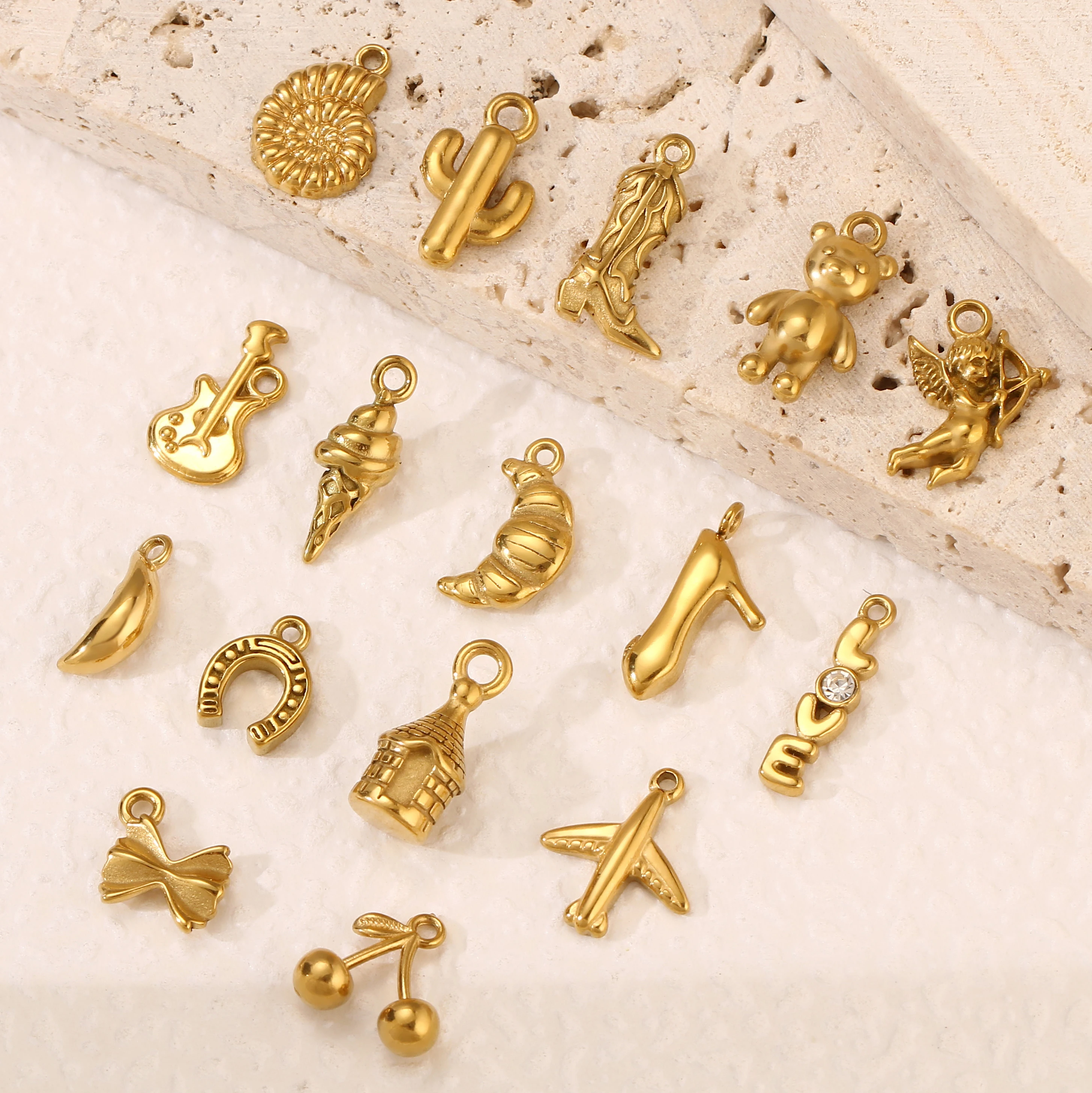 3Pcs Reto Cactus/Boot/Violin/Horseshoe Charm Stainless Steel Small 3D Ice Cream/Moon Pendant DIY Earring Bracelet Jewelry Making