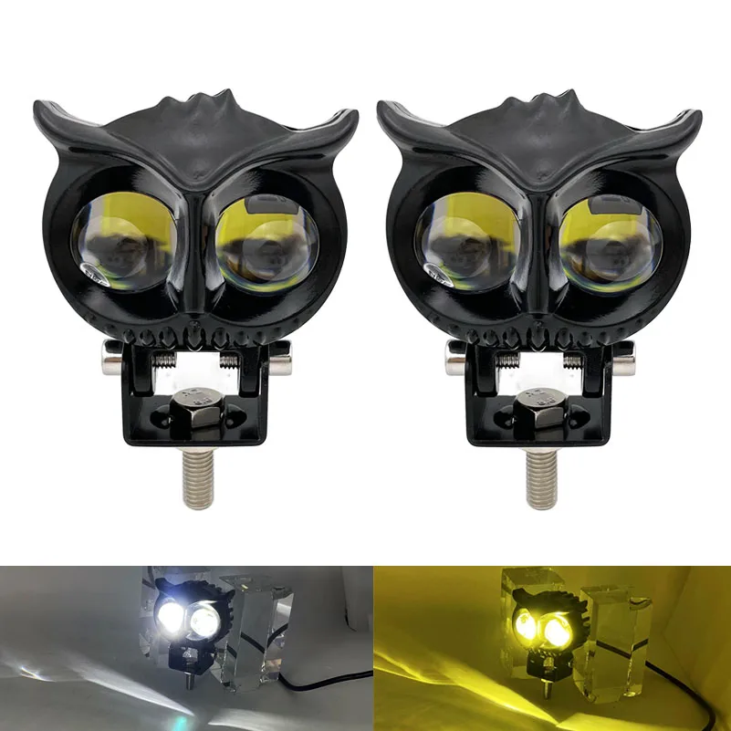 Faro moto 2.5 pollici LED Spot Light bianco giallo lampada di guida fari gufo bicolore per ATV Scooter Cafe Racer 4x4.