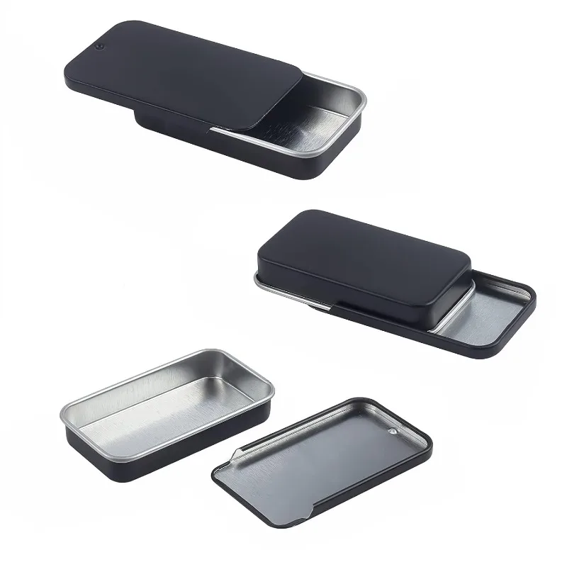 20 Pack Metal Slide Top Tin Containers Gunmetal Small Tin Containers for Lip Balm Crafts Storage Kit 2.4x1.3x0.4''