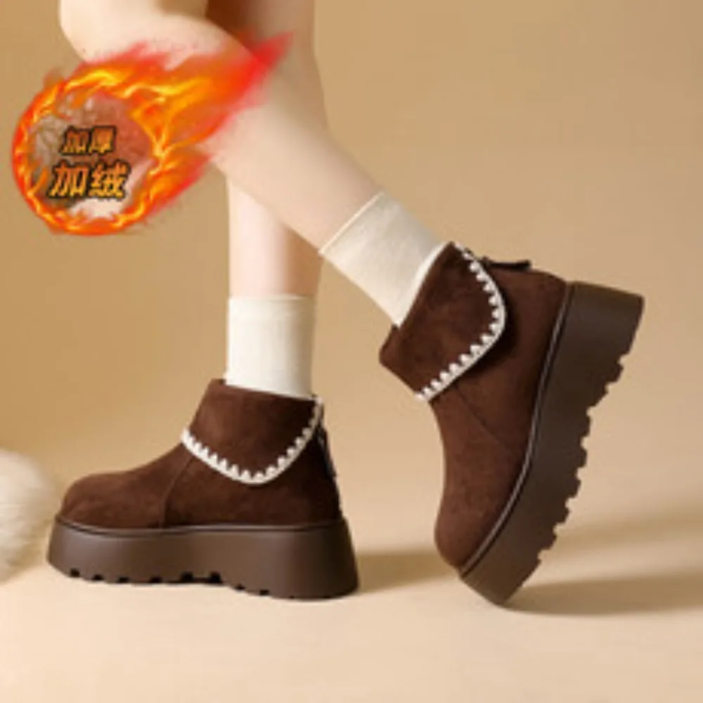 Winter Chunky Platform Heels Women Ankle Boots Keep Warm Height Increase Short Booties Shoes Zapatos Mujer