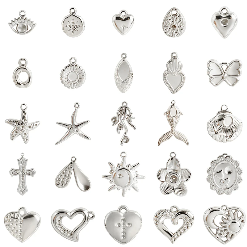 5pcs Sea Animal Star Heart Charms Fit Rhinestone Stone Stainless Steel Pendants For Jewelry Making Keychain Charm Bag Materials