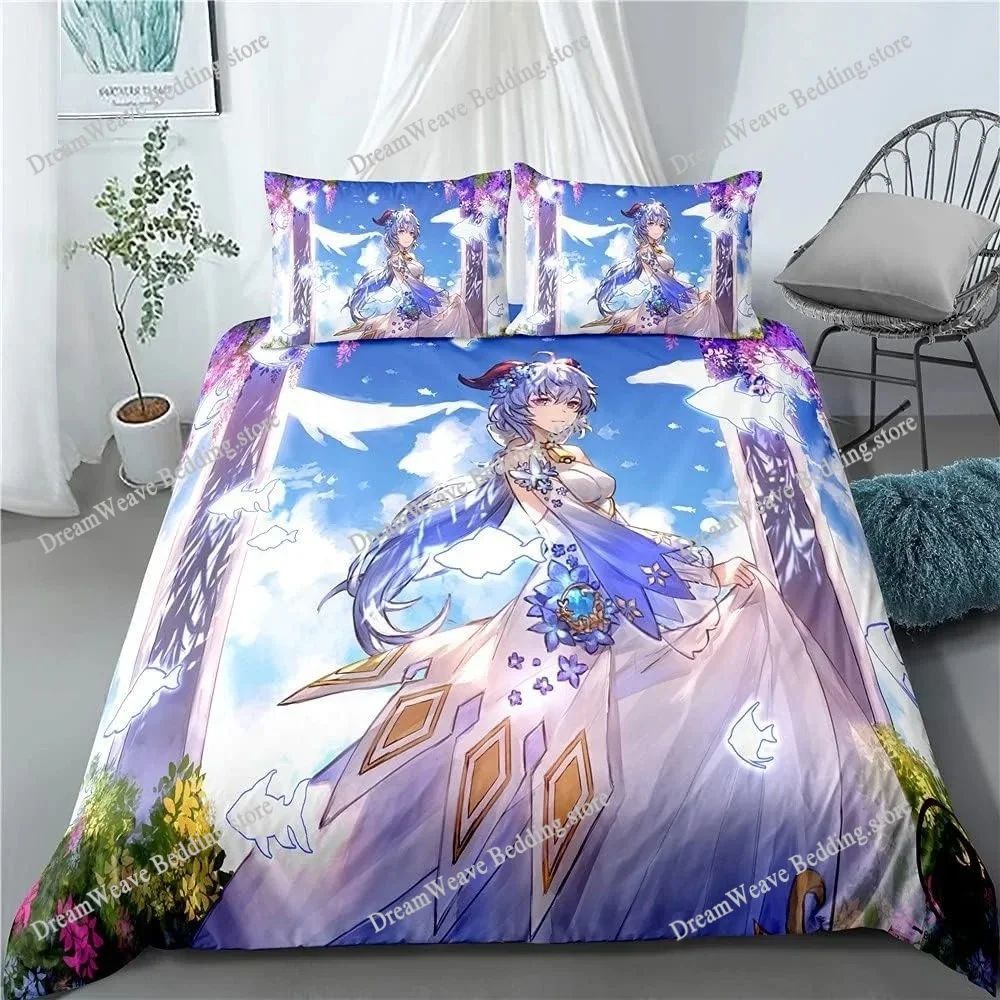 

Cute Genshin Impact Cartoon Bedding Sets Exquisite Bed Supplies Set Duvet Cover Bed Comforter Set Bedding Set Birthday Gift