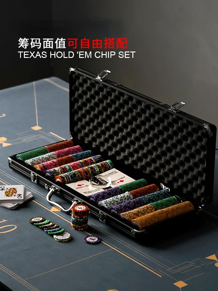 Poker-Chips-Set, Tischdeckenunterlage, Baccarat Mahjong-Schach- und Kartenzimmerchips, spezielles Aluminiumgehäuse mit Scheibentoken