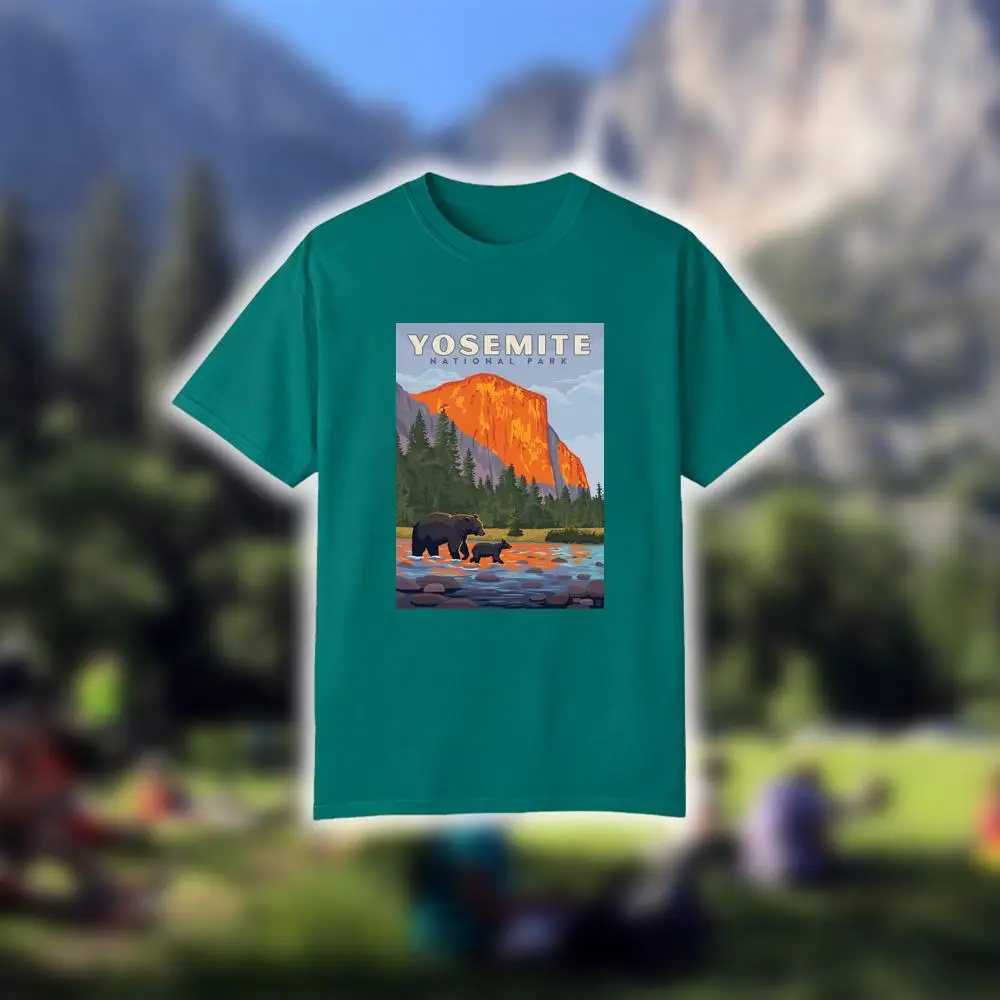 Yosemite National Park Vintage Print T-shirt USA California Travel Souvenir Tees Outdoor Hiking Mountaineering And Camping Tops