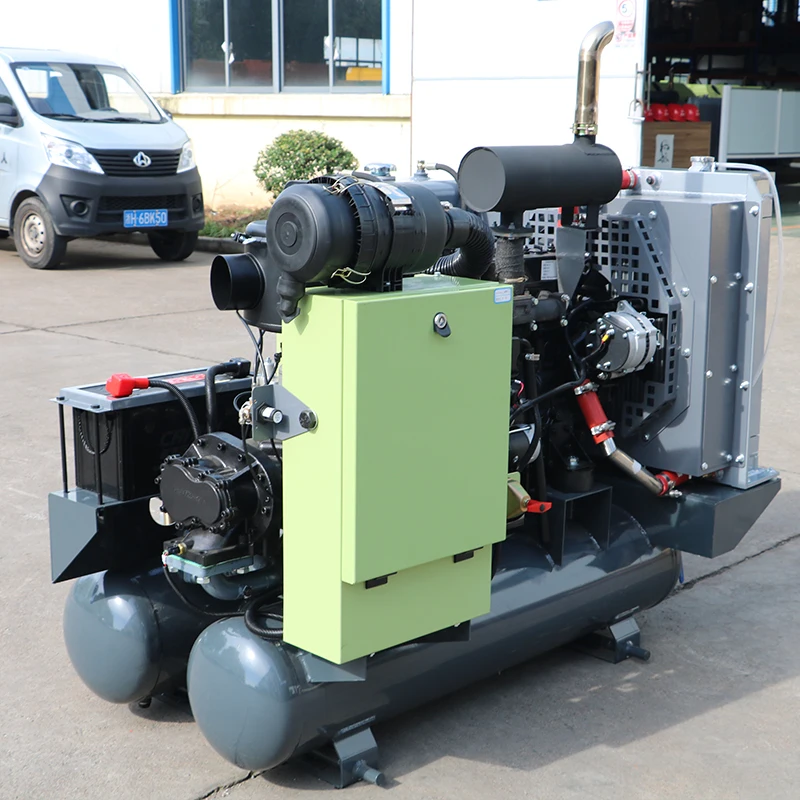 New Diesel Driven Screw Air Compressor 177CFM 8Bar Stationary Double Tanks Oil Cooled 41KW Mining Construction
