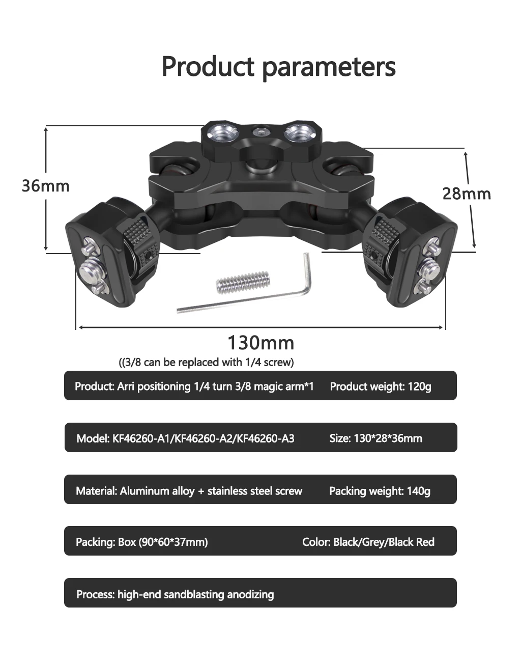 Neuer, verbesserter, universell einstellbarer Doppelkugelkopf 1/4 bis 3/8 Zoll, magischer Arm, Monitorhalterung, Zubehör für DSLR-Kamera-Käfige, unterstützt 5 kg – Detail 2