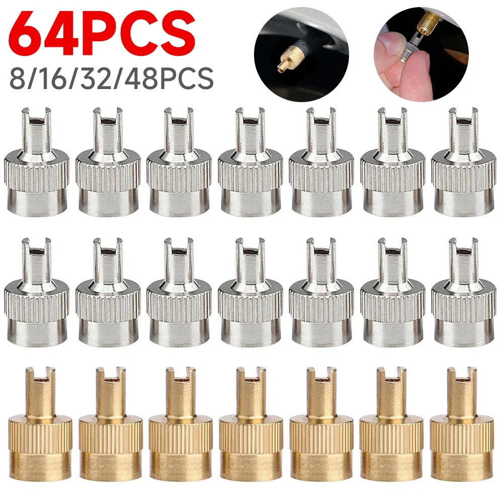 64-8PCS Slotted Head Valve Stem Cap With Core Remover Tool For Car Motorcycle Schrader Valve Wheel Tyre Vehicle Auto Accessories