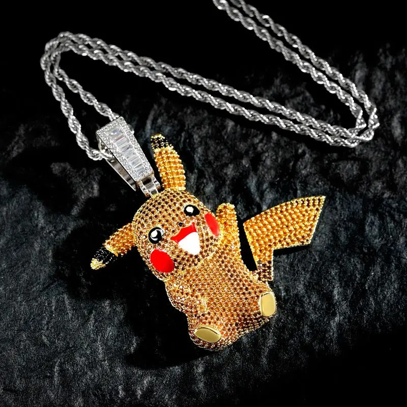 Pokémon Anime Peripherals Cartoon Originality Kawaii Modelling Full Diamond Versatile Hip Hop Style Pendant Necklace Accessories