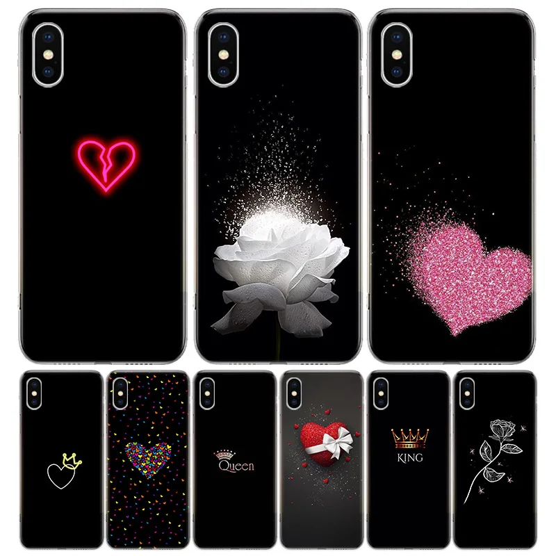 Queen Heart Phone Case For iPhone 16 15 14 Plus 12 13 Mini 11 Pro Max X Xs  8 7 SE + Soft Fundas Coque Shell Cover 15 + 14 11 12