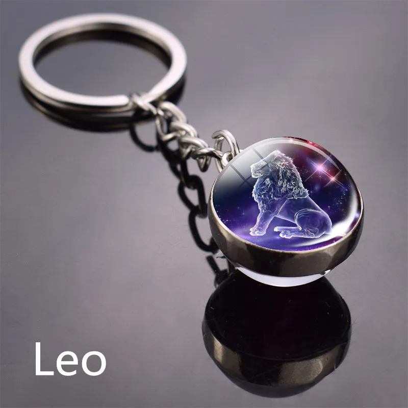 Unisex 12 Constellation Keychain Sphere Crystal Key Rings Scorpio Aquarius Leo Aries Constellation Birthday Gifts Jewelry