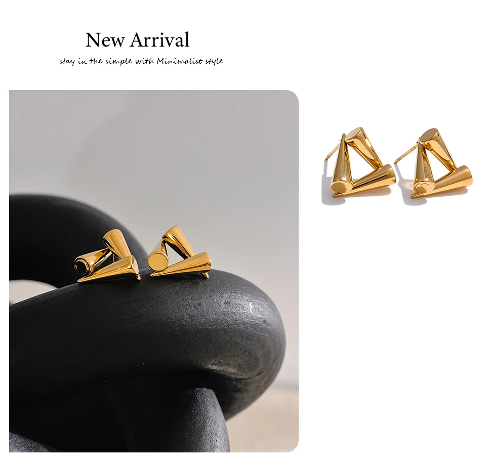 Yhpup Ohrstecker aus Edelstahl mit dreieckiger Geometrie, ungewöhnlich, rostfrei, Metall, 18 Karat PVD-beschichtet, trendiger Alltagsschmuck, Bijoux – Detail 12
