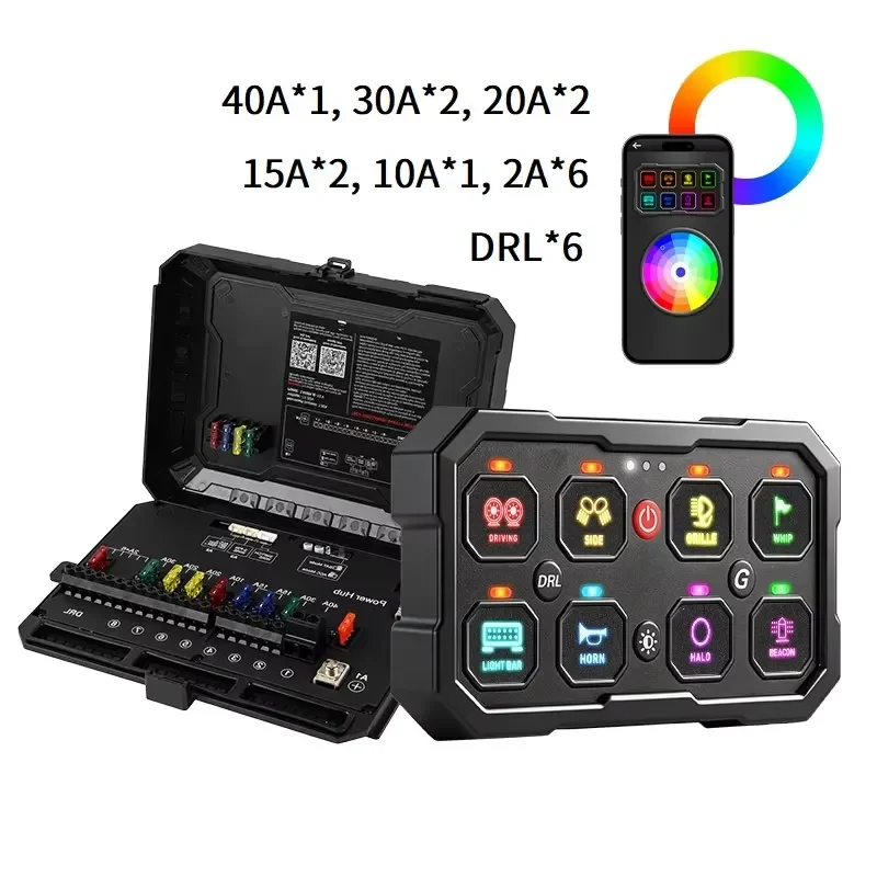 Customized 2880W 120A 12V 24V 9 Gang APP Control Switch Panel DRL Flash Strobe Programmable for 4X4 UTV Van Heavy Trucks