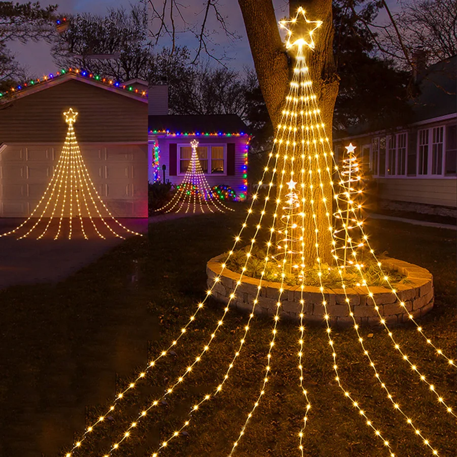 3,8 M LED-Weihnachtswasserfall Für Draußen – Mit Fernbedienung, 320 LEDs, 8 Modi & Timer