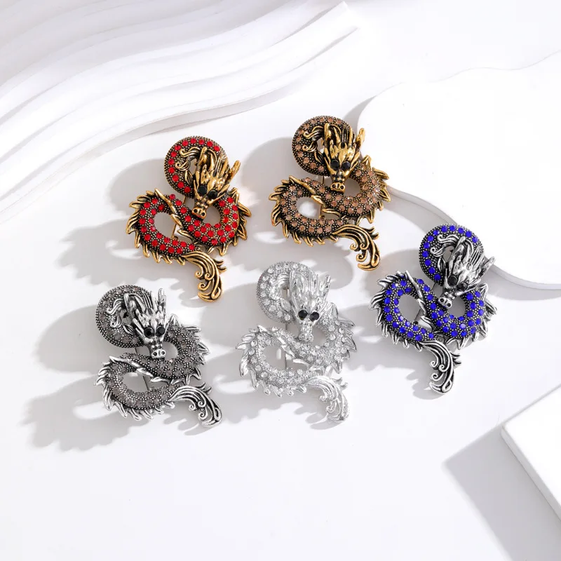 Chinese Style Zodiac Embroidery Dragon Brooch, High-End Suit Pin, Luxury Corsage, Coat Accessories, Autumn and Winter