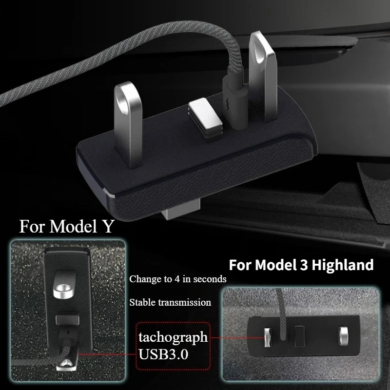 Glove Box Docking Station for Tesla Model 3 Y Juniper 2025 USB Hub Ports Car 4-in-1 USB Extender Charger Upgrade Data Transfer view 4