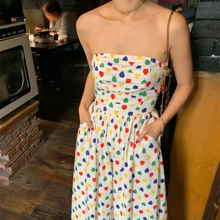 Tube Top Dress Loving Design Female Niche Design 2024 Summer New Style Waist Slimming Sleeveless Long Skirt For Small People