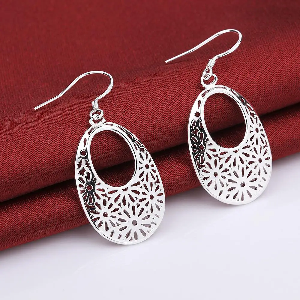 Hot silver color Carved oval Earrings for Women Retro classic Jewelry fashion party wedding Holiday gifts