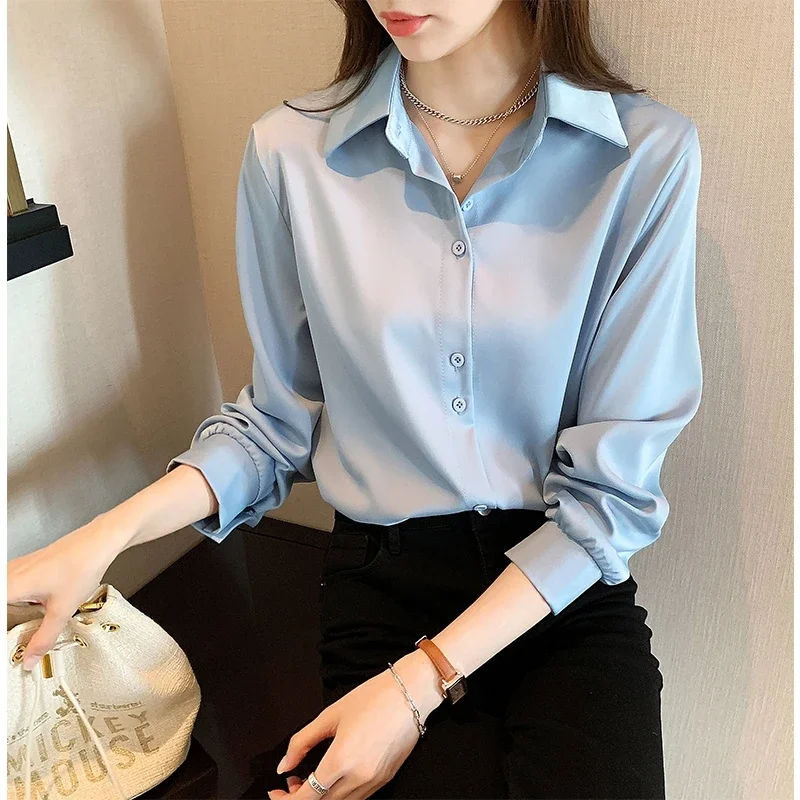 Fashion Office Lady Shirts Autumn Elegant Temperament Casual Chiffon Shirt Women Long Sleeve Loose Solid Blouse Tops Female