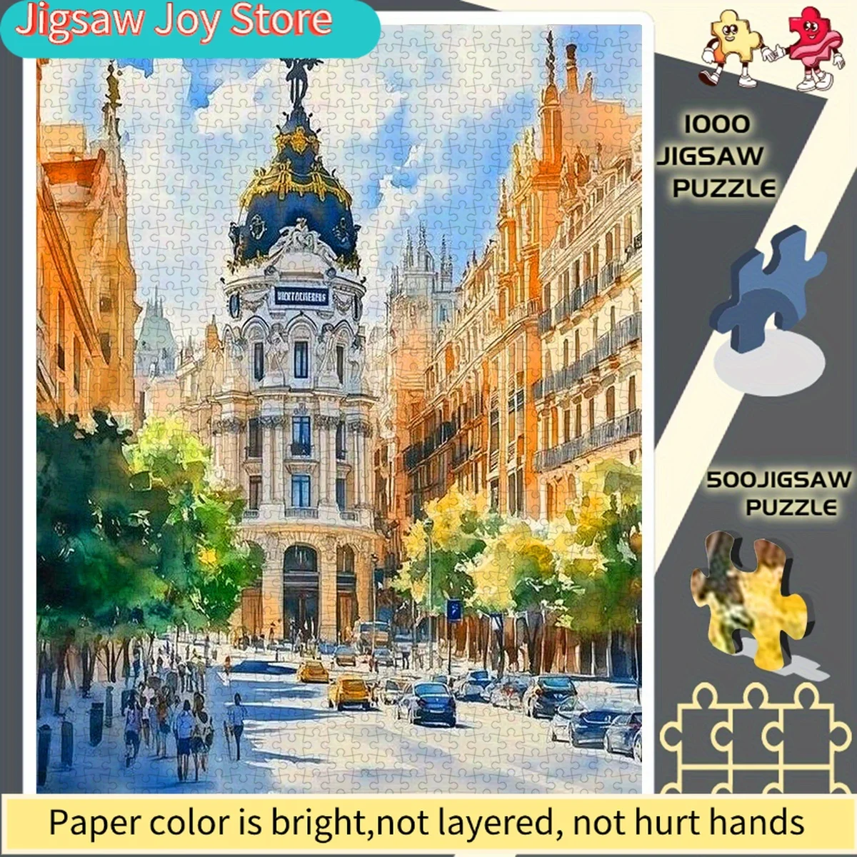 

500pcs/ Jigsaw Puzzle | Spanish Madrid Street Scene Watercolor Painting - Perfect for Home Relaxation, Travel Souvenir, Couple