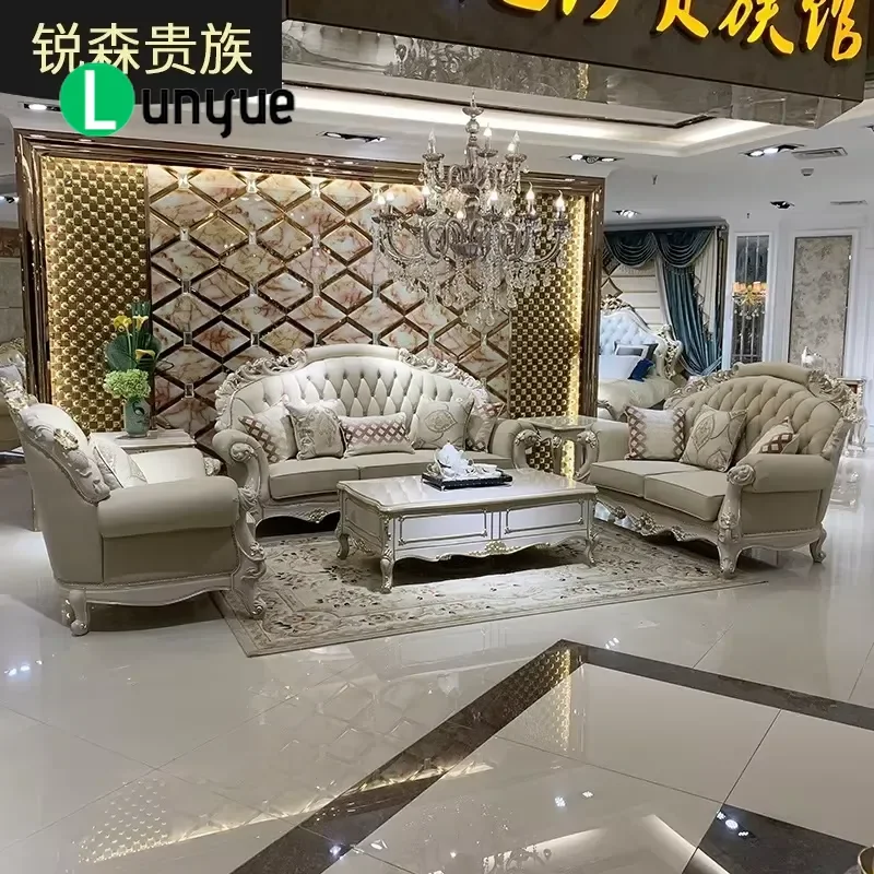 European French Neoclassical Solid Wood Lotus Sofa 123 Combination High End Living Room Furniture Elegant Design Durable