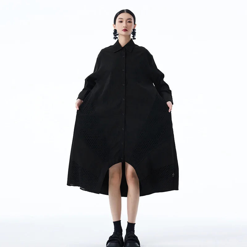 SuperAen – robe chemise à manches longues, Style japonais, Vintage, ajouré, Design épissé, nouvelle collection printemps et automne 2025, robes longues amples