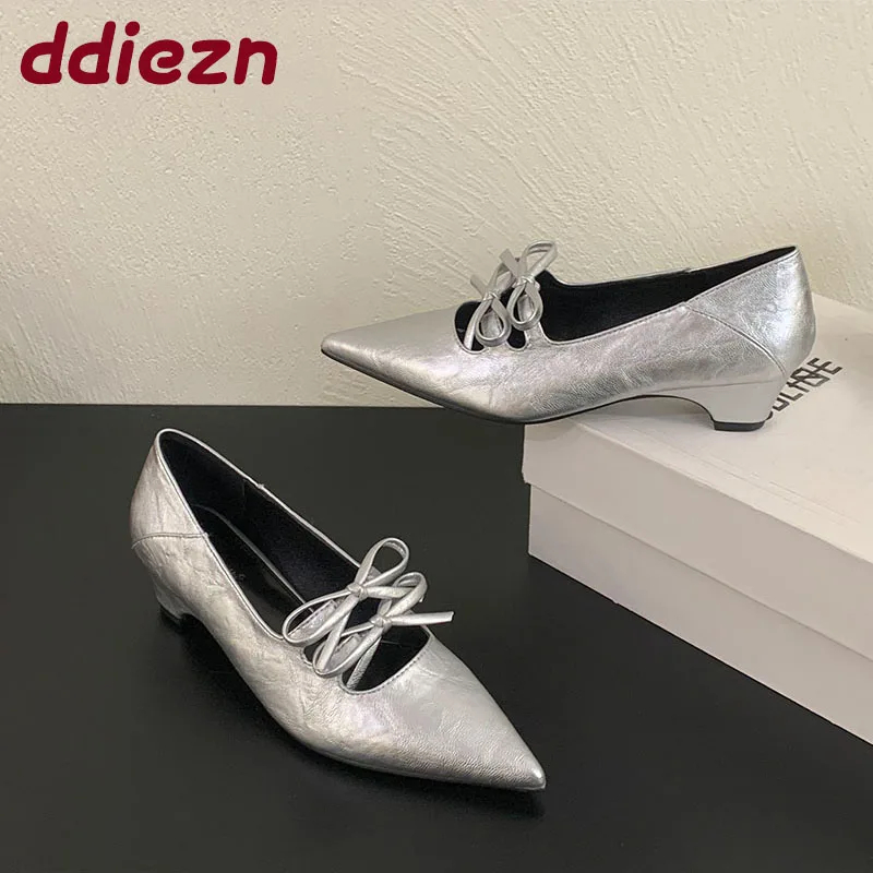 2025 nuova moda farfalla-nodo signore tacco basso slip on scarpe di lusso femminile superficiale calzature punta a punta scarpe con tacco da donna pompe