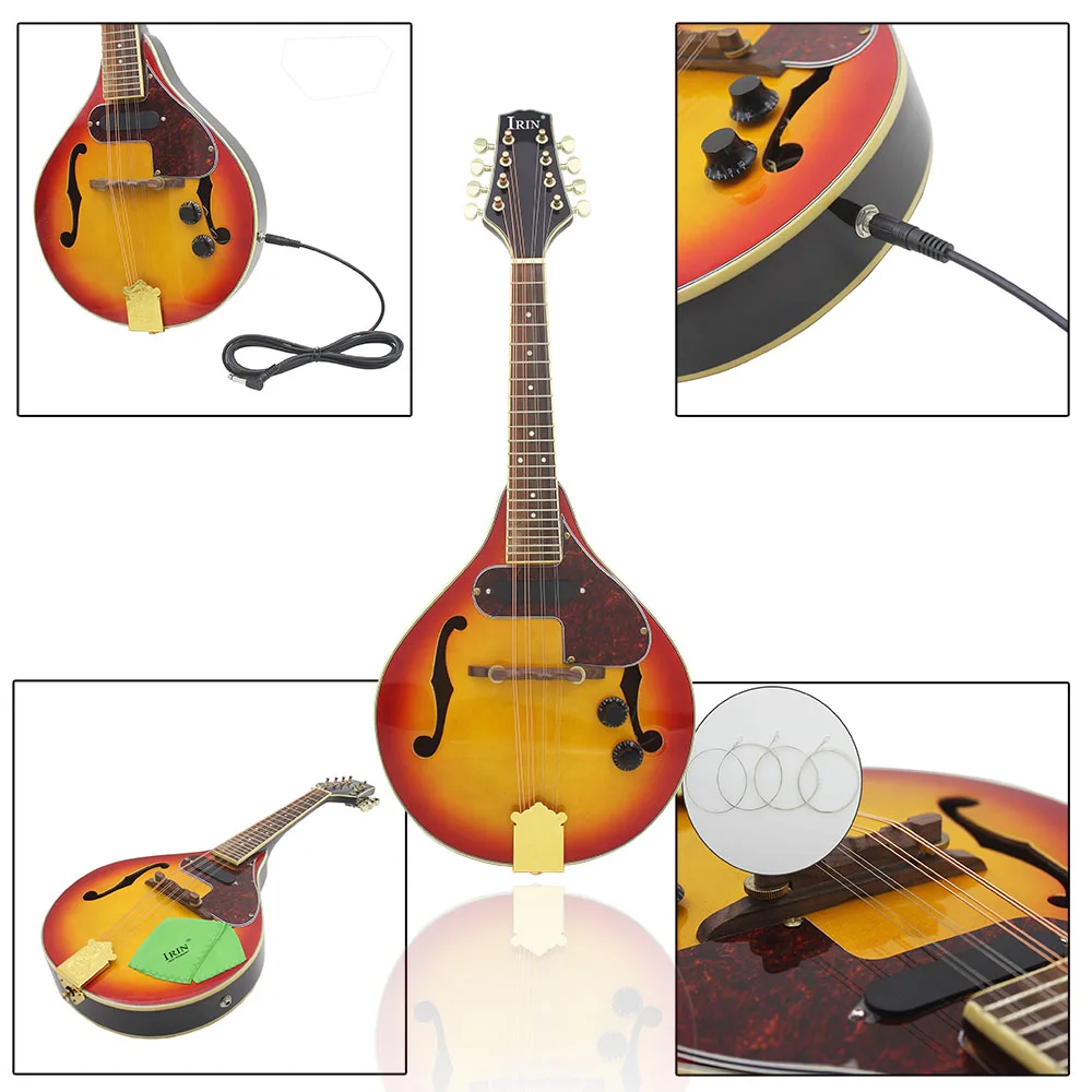 IRIN Electric Mandolin Set 8 Strings A Style Electric Mandolin with Case Strings for Beginners Practice Instruments Guitar