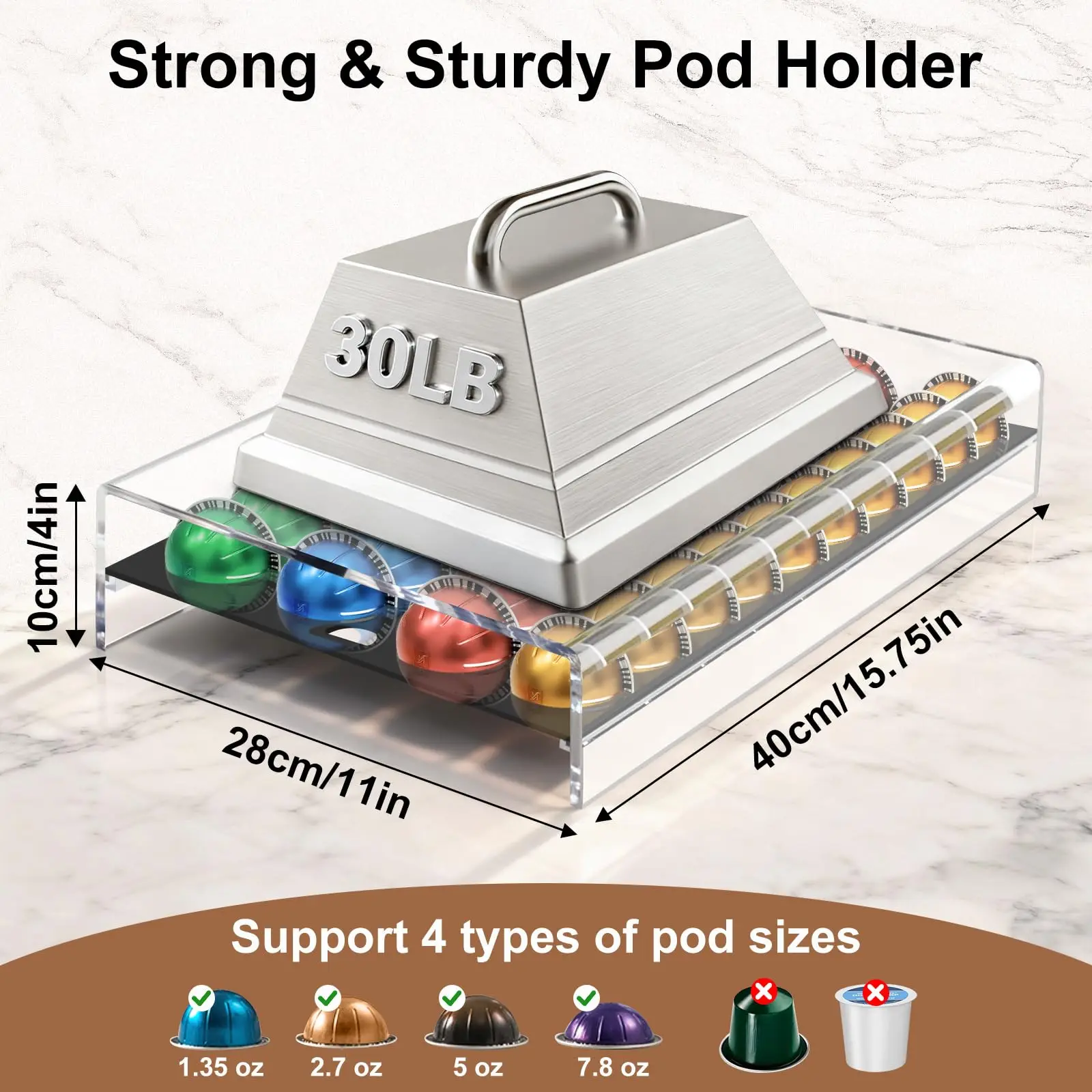 Acrylic Coffee Capsule Drawer-style Storage Rack with Detachable Design Holds 40 Capsules (16x11x4 Inches)