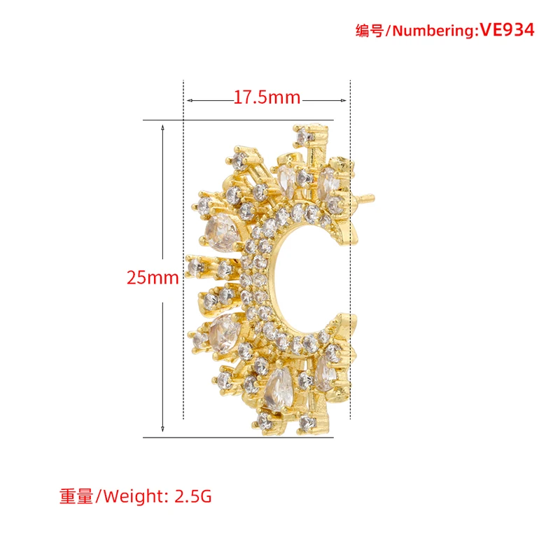 ZHUKOU pearl moon stud earrings korean Cubic zirconia lady piercing earring elegant dinner party fashion jewelry Wholesale VE811