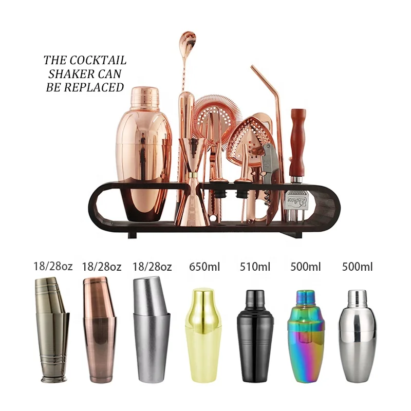 

RTS Hot Selling 20-Piece Elegant Wooden Cocktail Bartending Kit Customizable Bar Tools with Bartender's Essentials