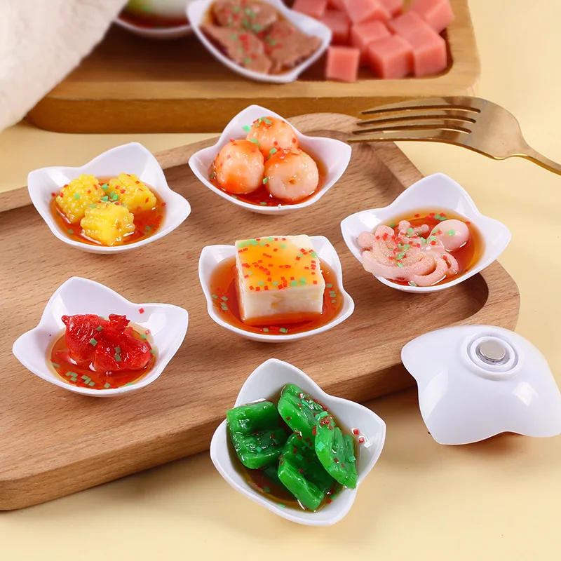 Mini Chinese Food Plate Creative Dish Model Lobster Fish Ball Pork Knuckle Cuisine Sample Display Decoration Kitchen Ornament