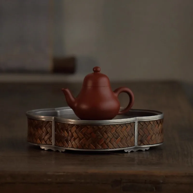Old mat noodle begonia Chinese old bamboo tea tray Zisha pot dry brewing tray time tea set
