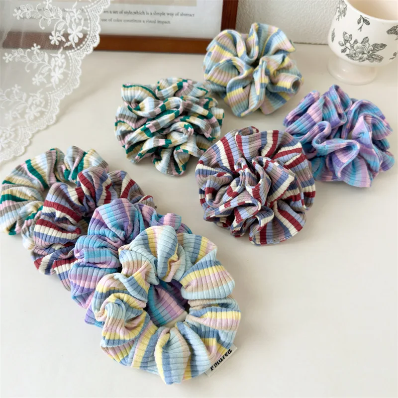 Color-blocking Design Fabric Pleated Hair Scrunchie Women's High-end Sweet and Versatile Hair Tie Fashionable Hair Accessories