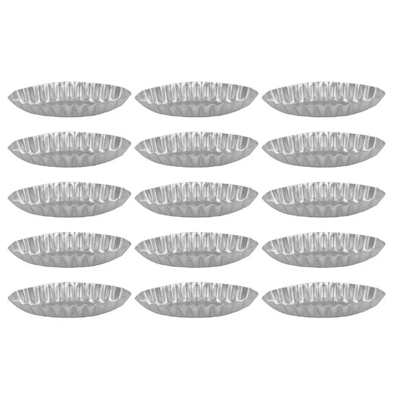 15 PCS Fruit Cake Mould Silver Aluminum For Kitchen Dessert French Cheese Long Ribbed Edge Small Boat Shape Durable Cake Mould