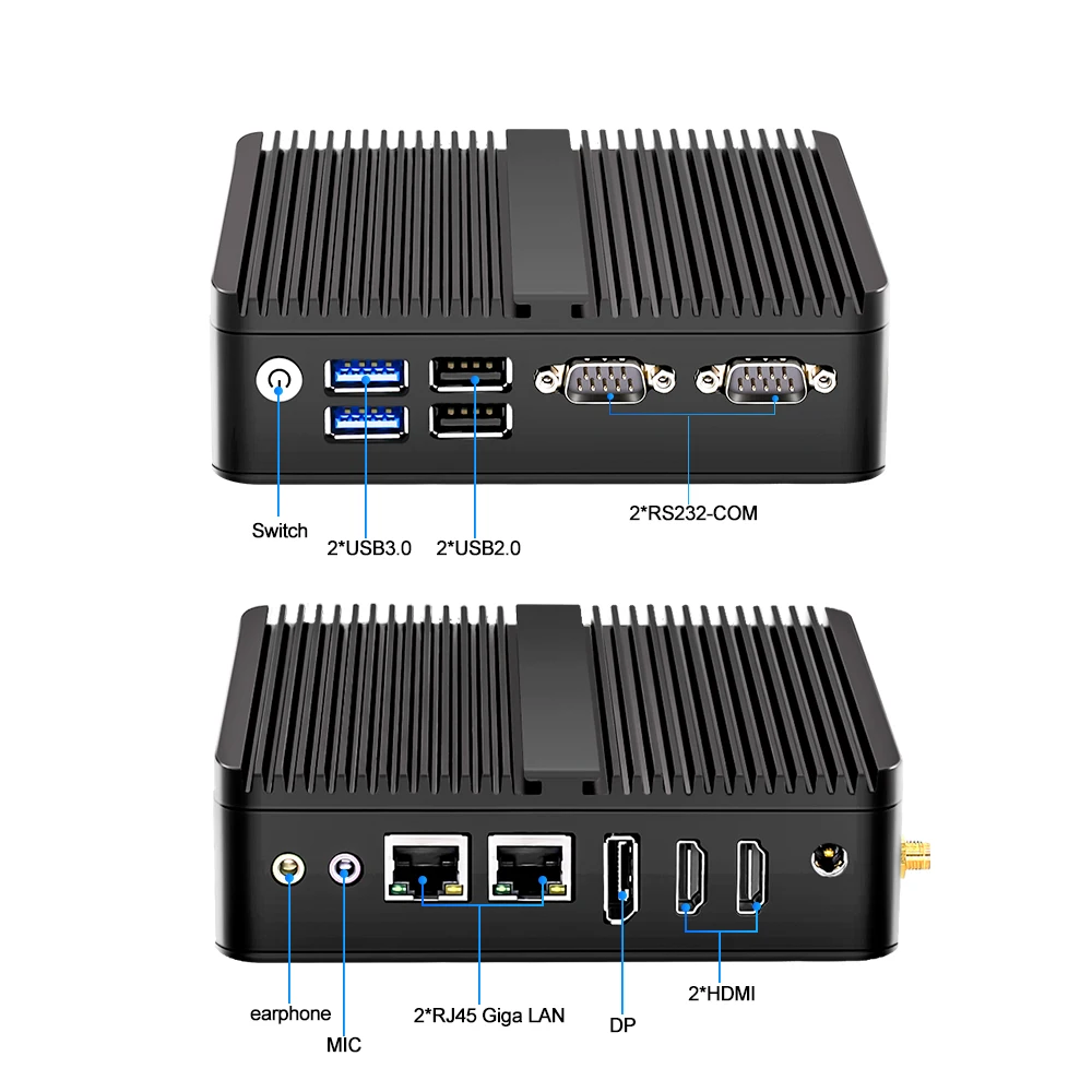 BKHD 12a generazione Mini computer senza ventola Alder Lake N100 N95 Quad Core Dual LAN 2 * COM NVMe Windows 11 3x4K UHD HTPC PC industriale
