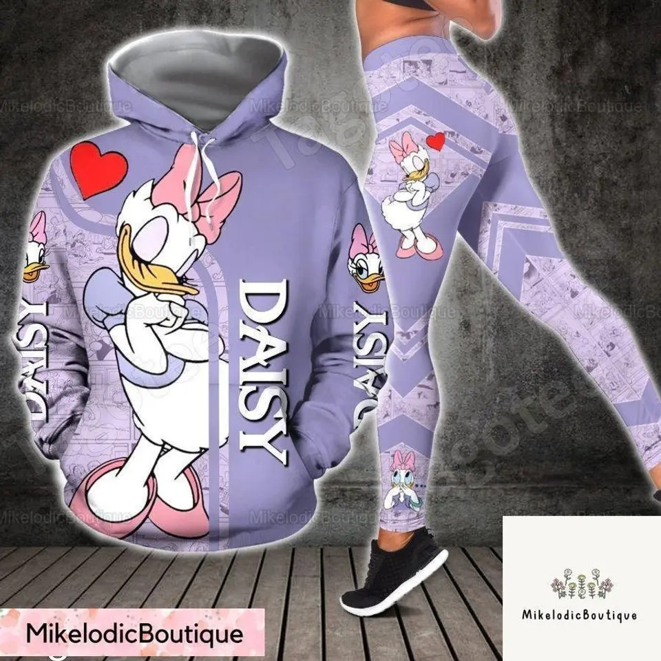 Sudadera con capucha Daisy Duck 3D para mujer, traje con capucha, pantalones de Yoga, pantalones de chándal, traje deportivo de moda, novedad de 2024