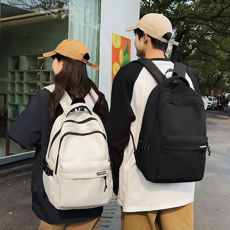 حقيبة ظهر بسيطة متعددة الاستخدامات بلون سادة، سعة كبيرة، خفيفة الوزن، حقيبة مدرسية للطلاب، حقيبة ظهر للكمبيوتر المحمول، حقيبة مدرسية من النايلون