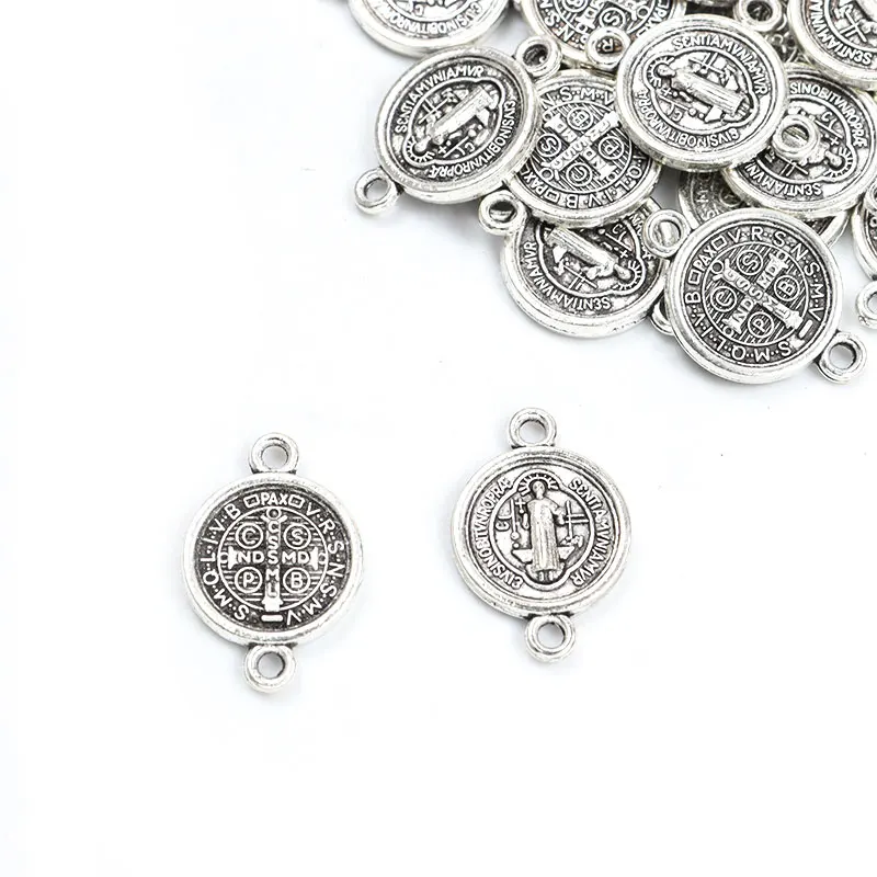 20pcs Antique Silver Color San Benito Alloy Charms Connectors Catholic Cross Metal Pendants Jewelry Making DIY Necklace Bracelet