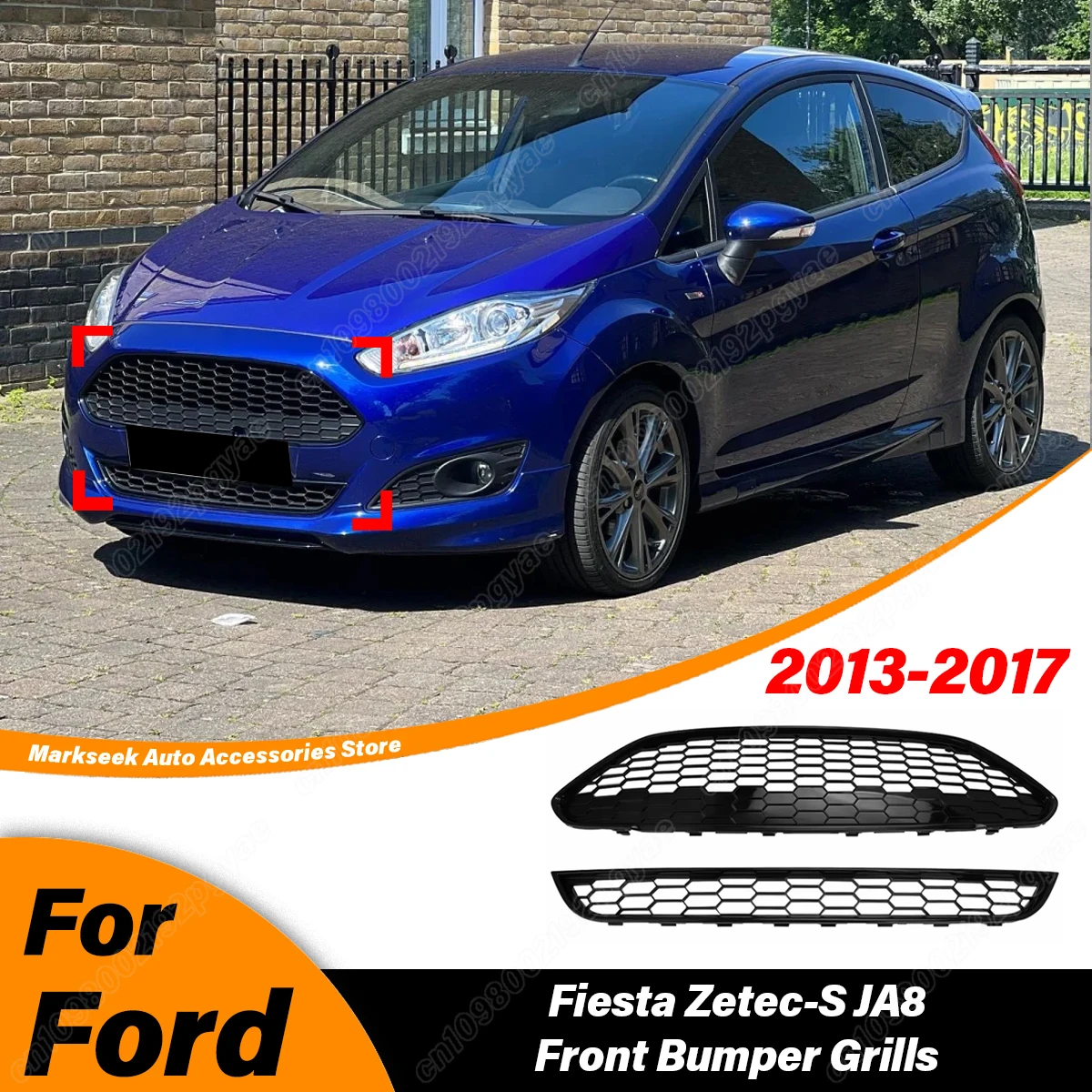 

Для Ford Fiesta Zetec-S JA8 MK7 2013 2014 2015 2016 2017, гоночная модель переднего бампера, решетка воздухозаборника радиатора, комплект кузова