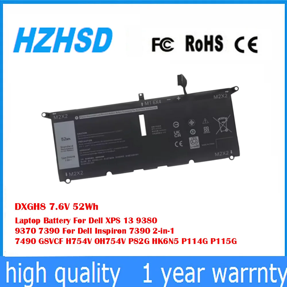 

DXGH8 7.6V 52Wh Laptop Battery For Dell XPS 13 9380 9370 7390 For Dell Inspiron 7390 2-in-1 7490 G8VCF H754V 0H754V P82G HK6N5