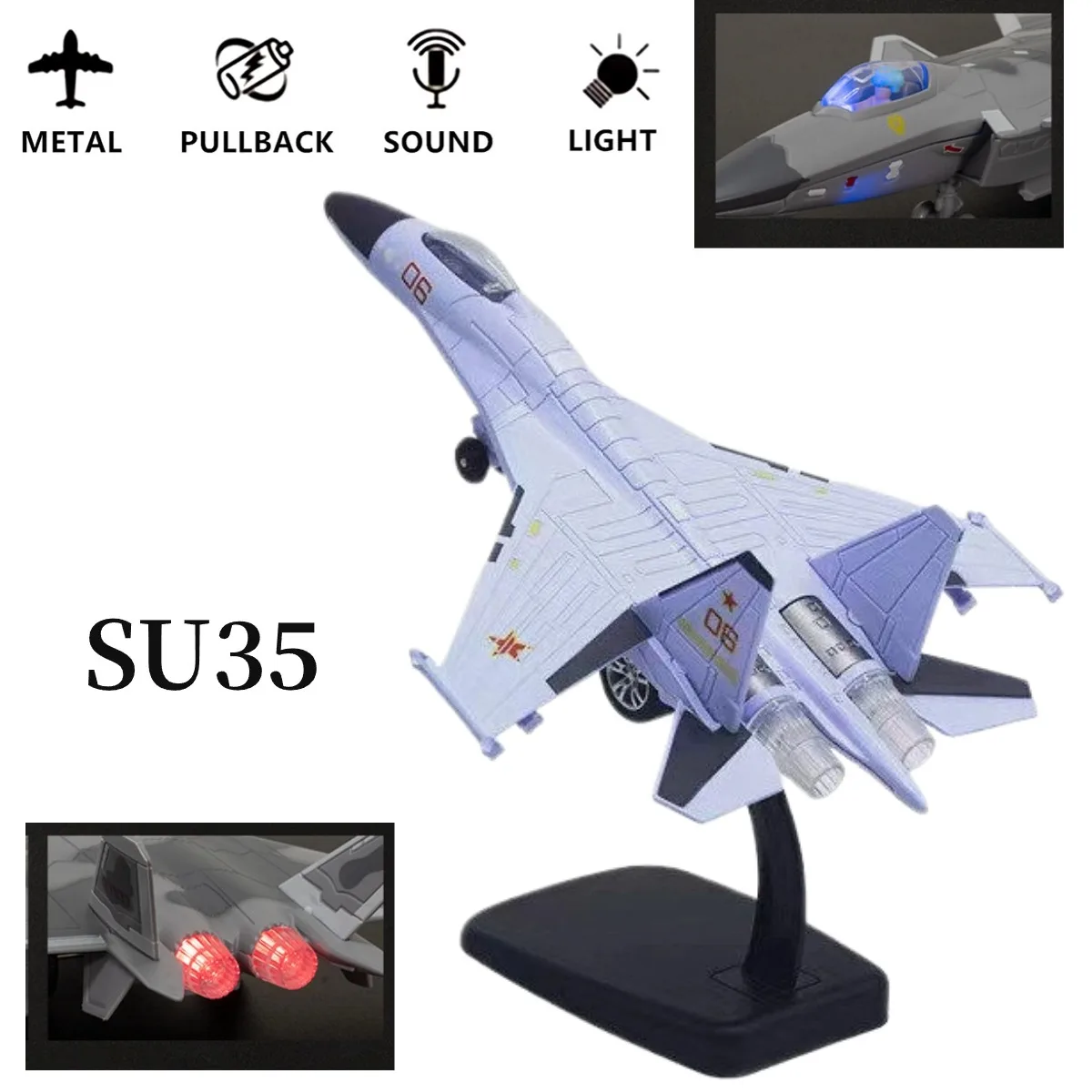 Pullback e Go Jet Fighter Aircraft, Rafale F6, F22, F35, B2, Som Claro, Diecast Modelo de Avião, Kid Boy, Presente Toy Baby, Escala 1:50