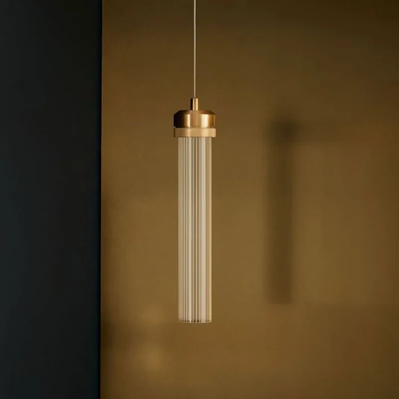 Nordic Bar Chandelier Simple Restaurant Front Desk Creative Personality Striped Glass Round Tube Art Light Luxury Pendant Lamp