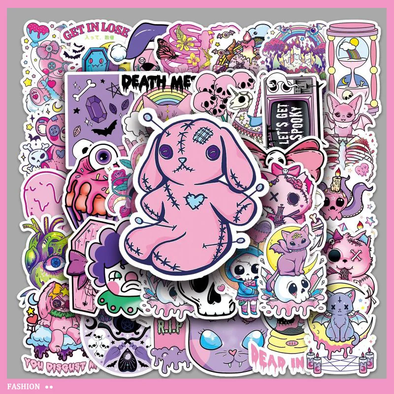 Stock 50 Pastel Gothic Graffiti Stickers Cross-Border Cartoon Stickers Diy Skateboard Phone Case Luggage Sticker Waterproof