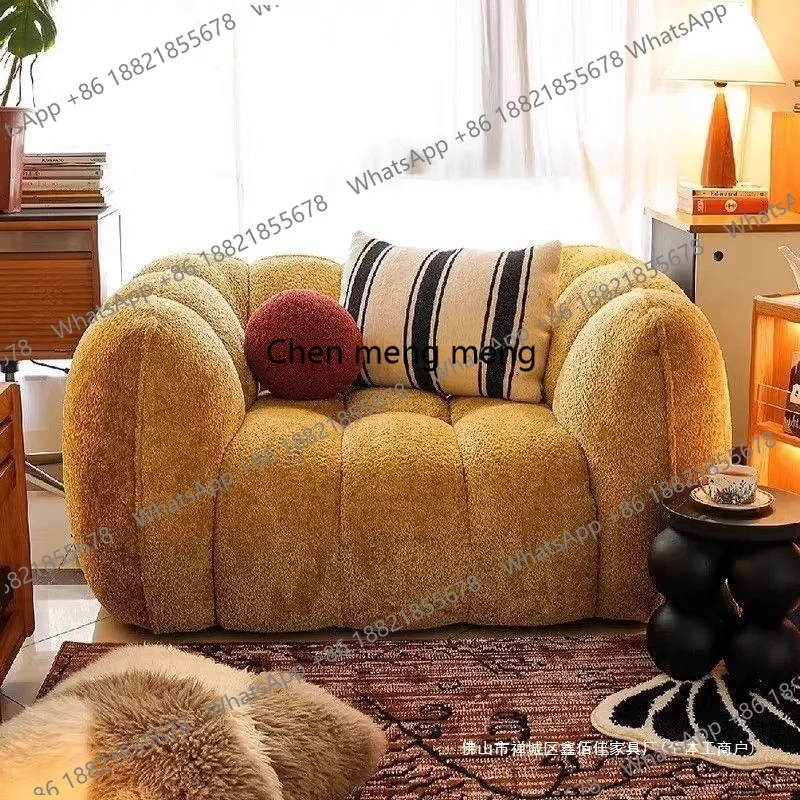 

French retro cream wind pumpkin sofa living room modern minimalist designer straight row fabric single lazy sofa