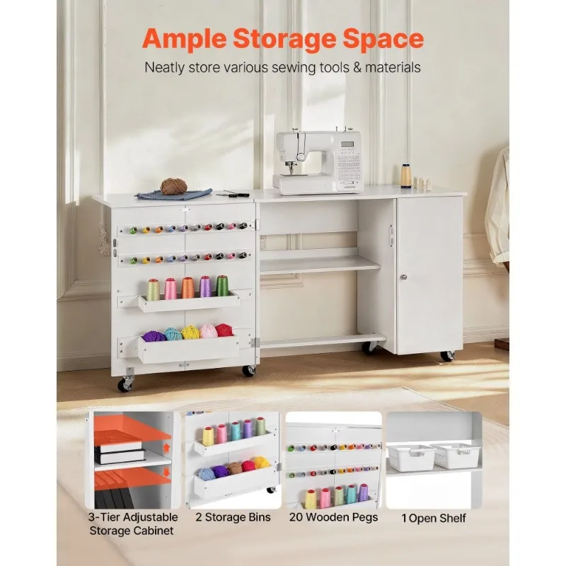 Compact Multi-Purpose Sewing Machine Table Cabinet with Folding Nail Storage Tray