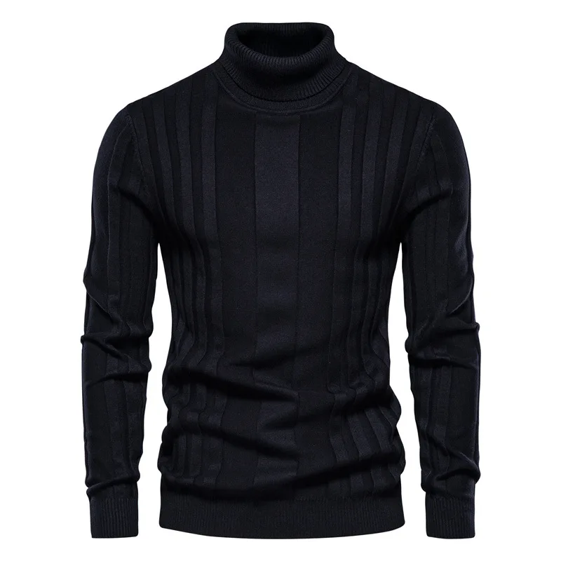 Large Mens Sweater Solid Men\'s Pullover New Male High Neck Casual Knitted Thermal Underlay Shirt High Quality Men Clothing